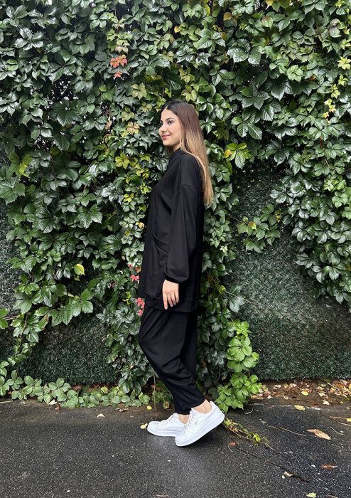 StudioNish Yakası Fermuarlı Pantolonlu Takım SİYAH - 3