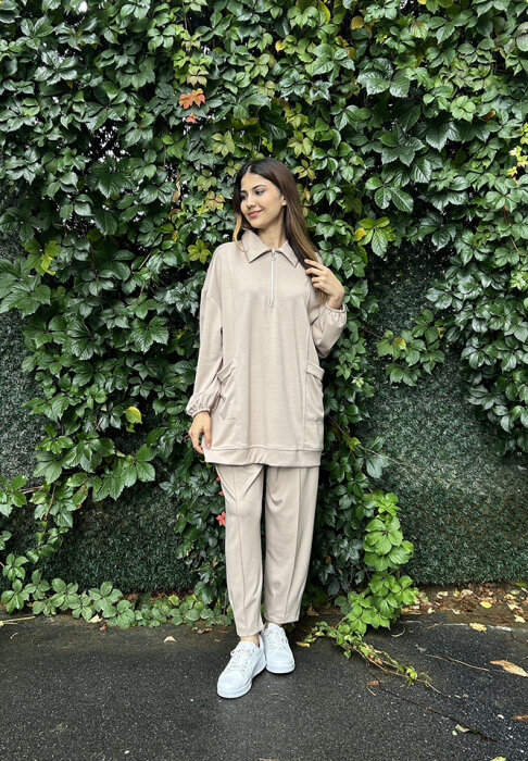 StudioNish Yakası Fermuarlı Pantolonlu Takım TAŞ - 2