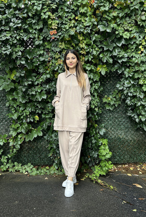 StudioNish Yakası Fermuarlı Pantolonlu Takım TAŞ - 1