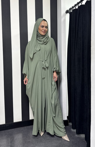 StudioNish Yarasa Kol Belden Kuşaklı Elbise MİNT - 3