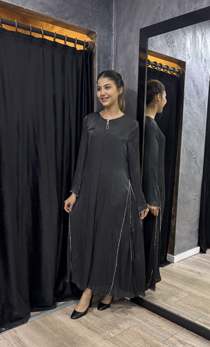 Şükran Küçük Taş Detaylı Ferace SİYAH - 2