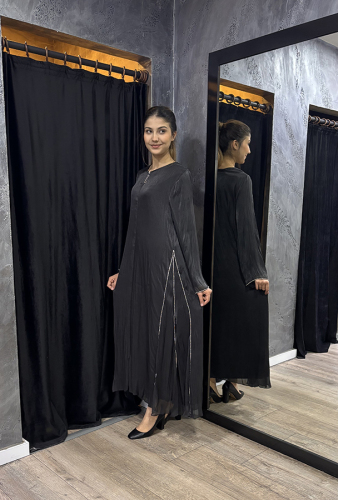 Şükran Küçük Taş Detaylı Ferace SİYAH - 3