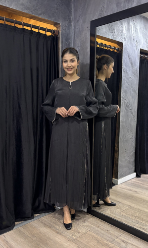 Şükran Küçük Taş Detaylı Ferace SİYAH