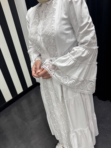 Tdee Dantelli Elbise BEYAZ - 3