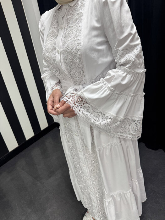 Tdee Dantelli Elbise BEYAZ - 3