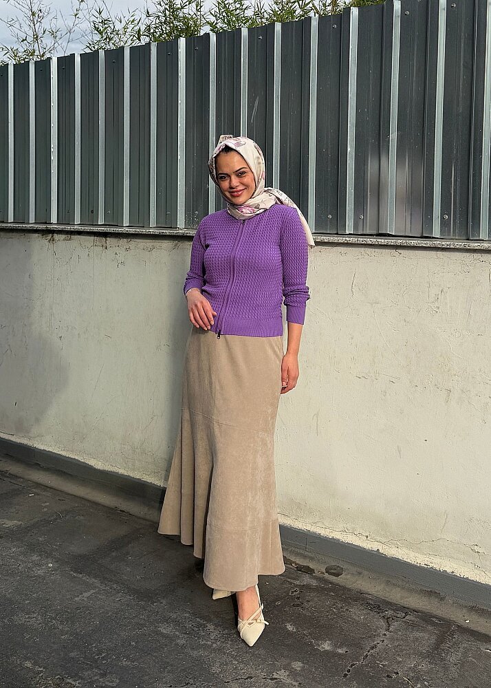 UniQue Basic Fermuar Detaylı Triko Hırka MOR