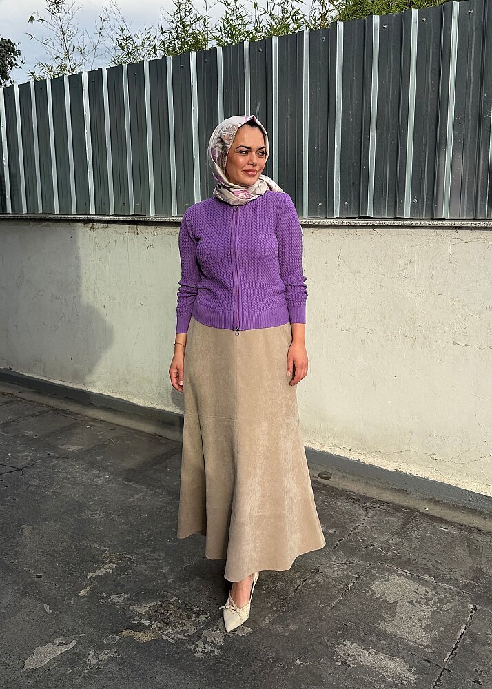 UniQue Basic Fermuar Detaylı Triko Hırka MOR - 4