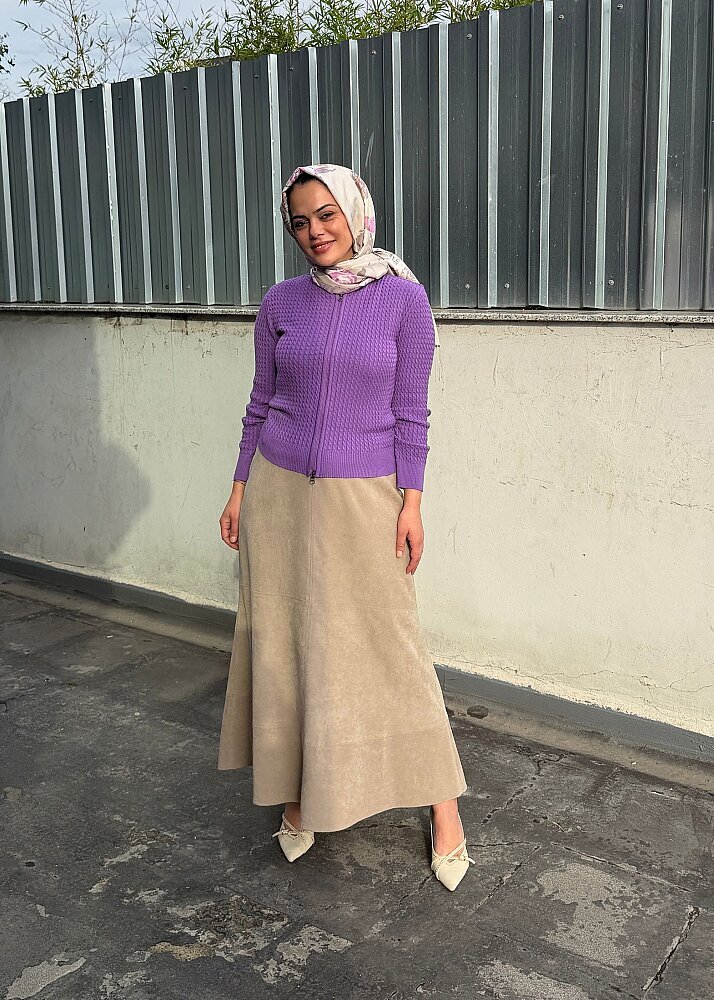 UniQue Basic Fermuar Detaylı Triko Hırka MOR - 6