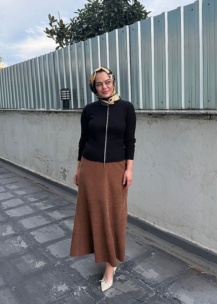 UniQue Basic Fermuar Detaylı Triko Hırka SİYAH - 2