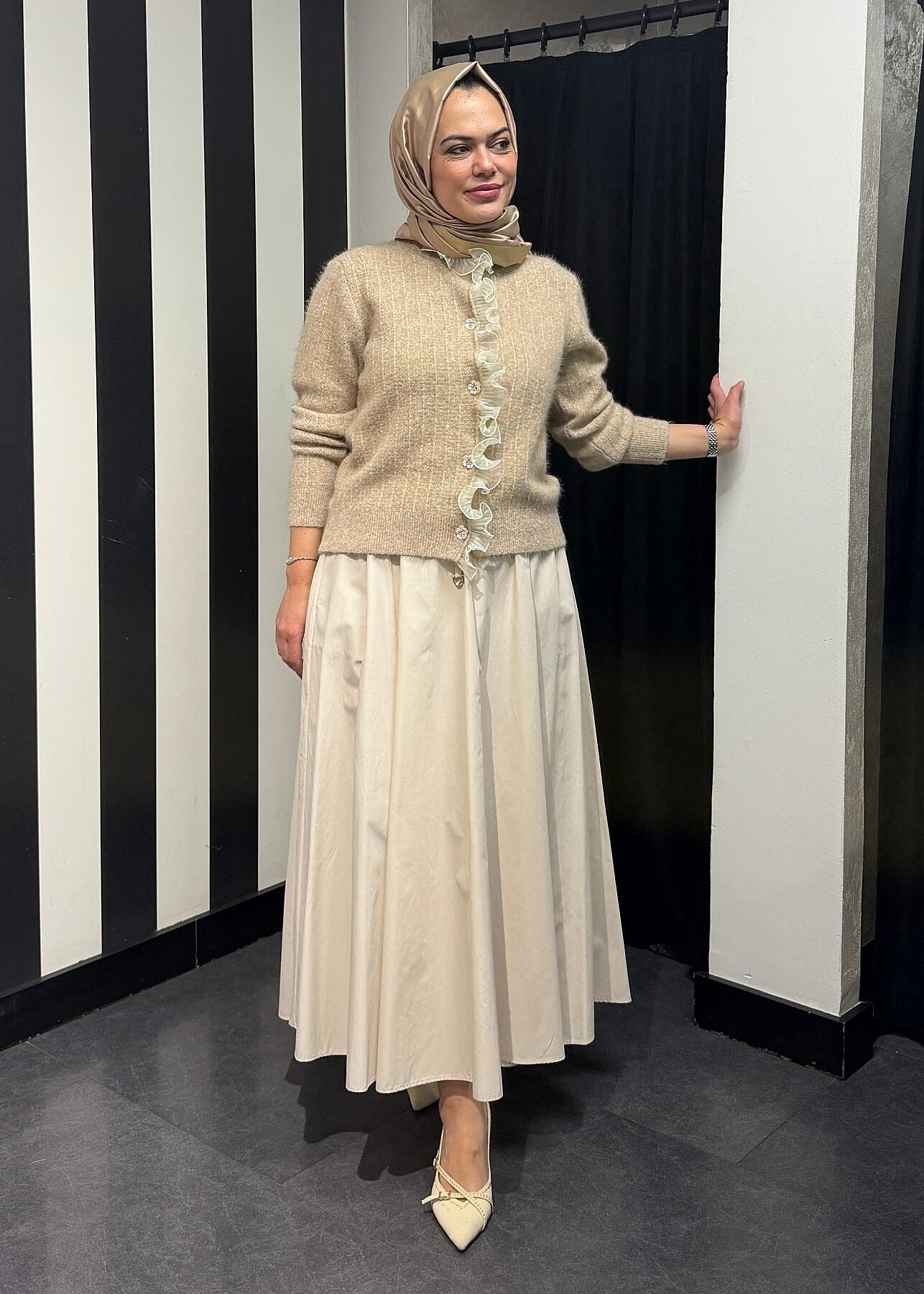 UniQue Kumaş Garnili Triko Hırka TAŞ - 3