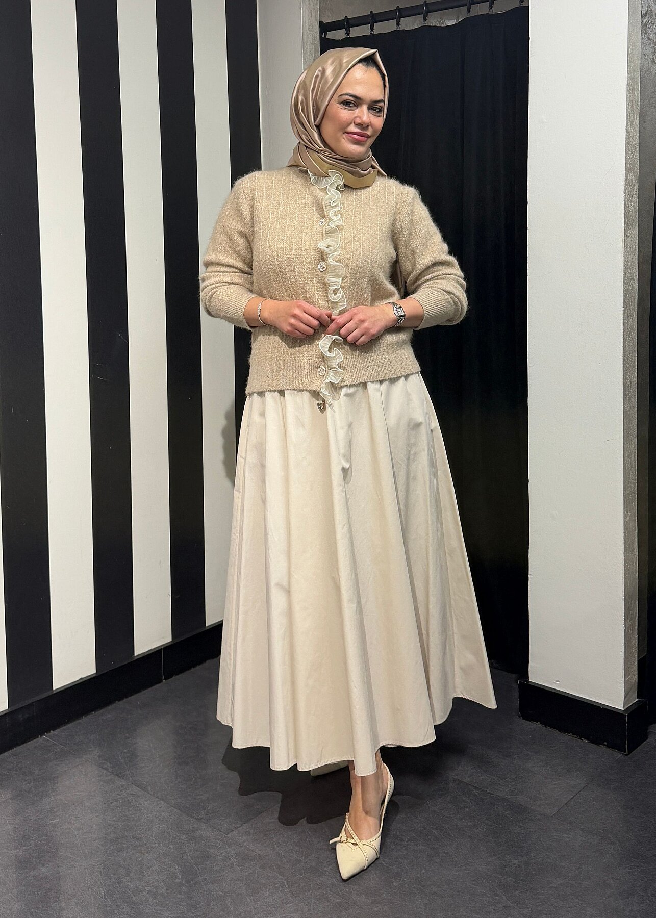 UniQue Kumaş Garnili Triko Hırka TAŞ - 4
