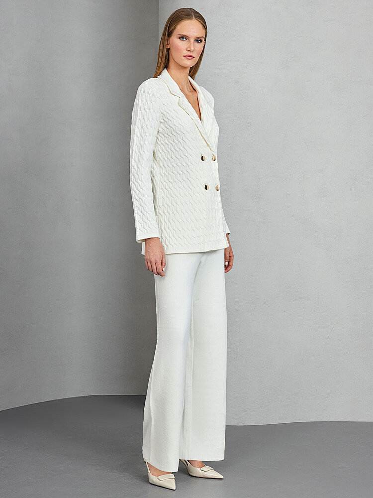 UniQue Saç Örgülü Triko Blazer Ceket EKRU