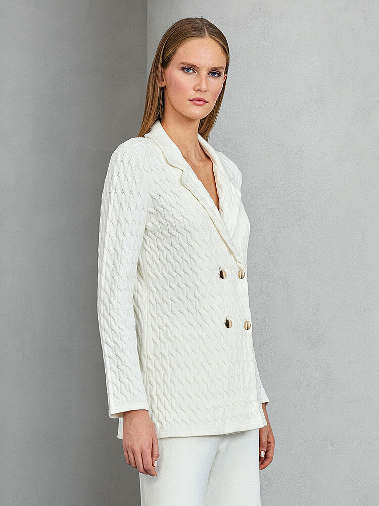 UniQue Saç Örgülü Triko Blazer Ceket EKRU - 3