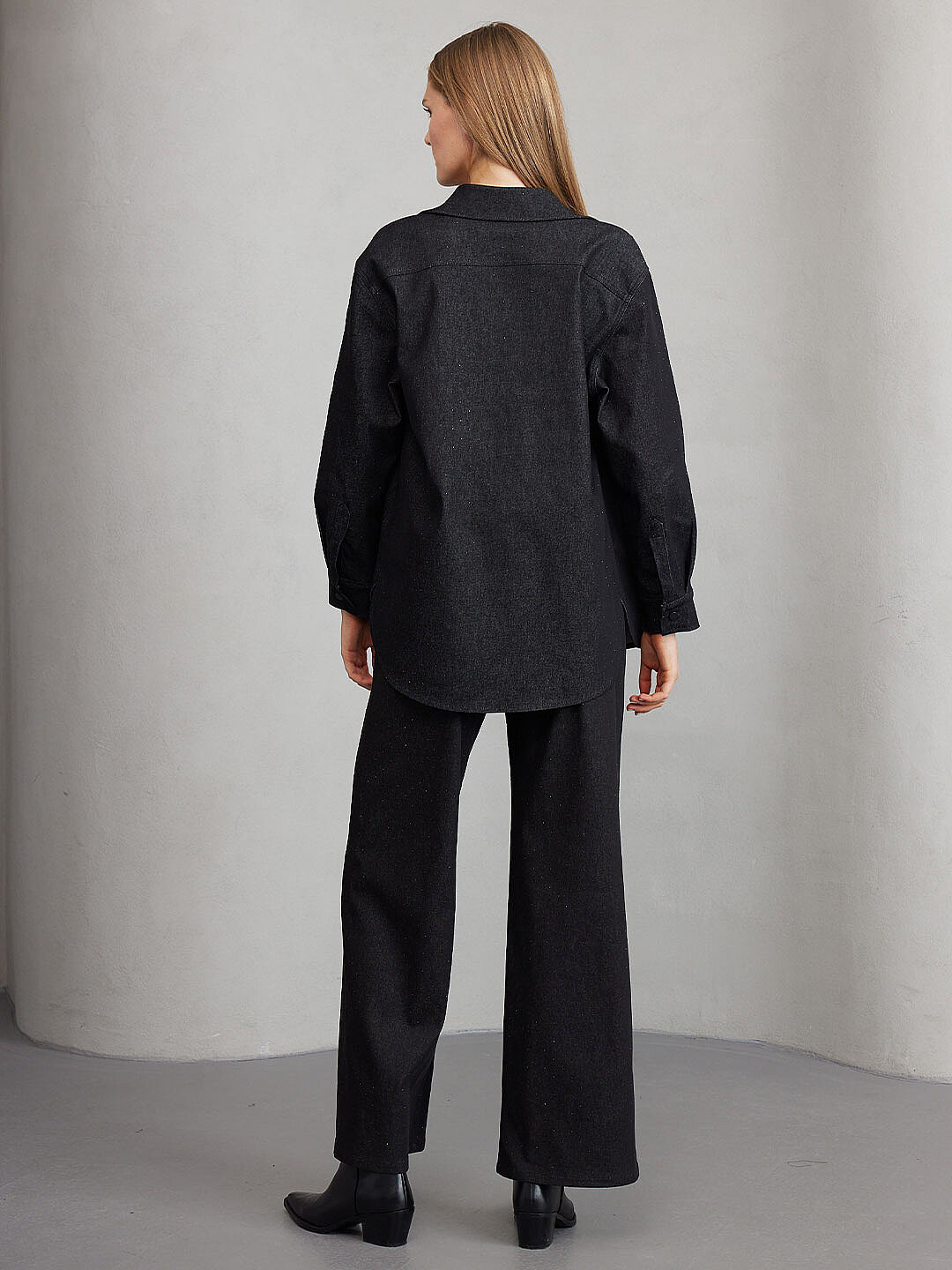 Unıque Taşlı Denim Bol Paça Pantolon SİYAH - 2