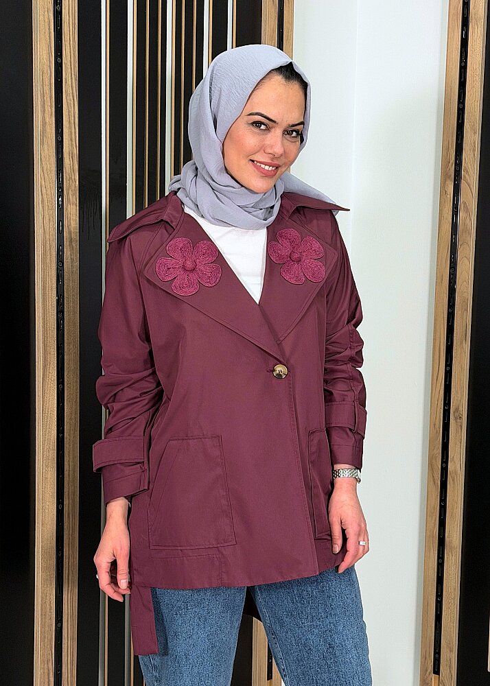 Vuu Arkası Uzun Oversize Ceket BORDO