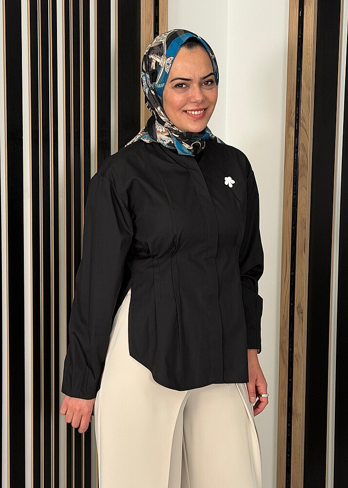 Vuu Beli Kadın Nervürlü Gömlek SİYAH (1)
