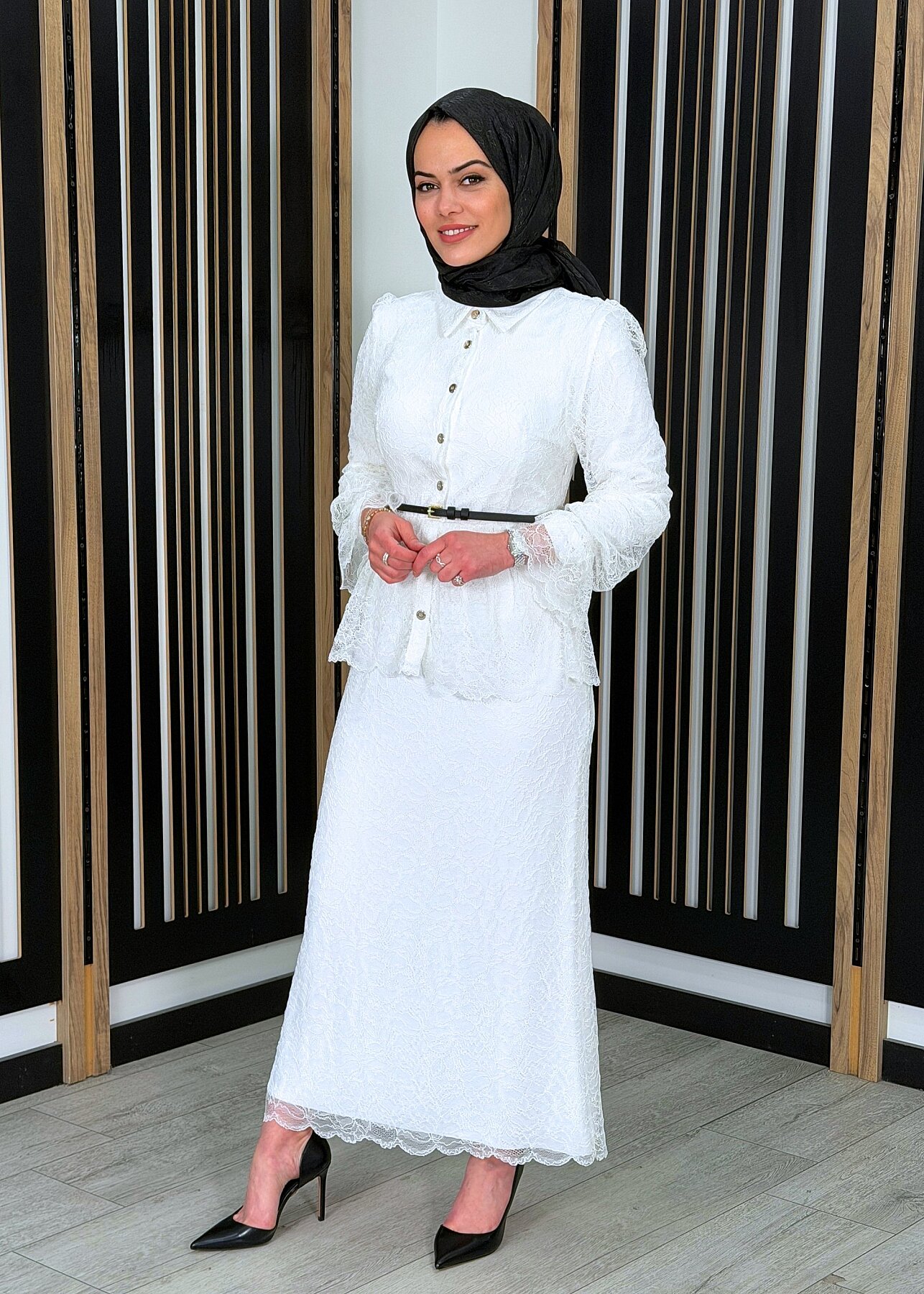 Vuu Beli Peplum Dantel Elbise BEYAZ - 1