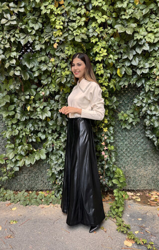 Vuu Bol İspanyol Paçalı Deri Pantolon SİYAH - 2