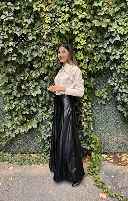 Vuu Bol İspanyol Paçalı Deri Pantolon SİYAH - 2