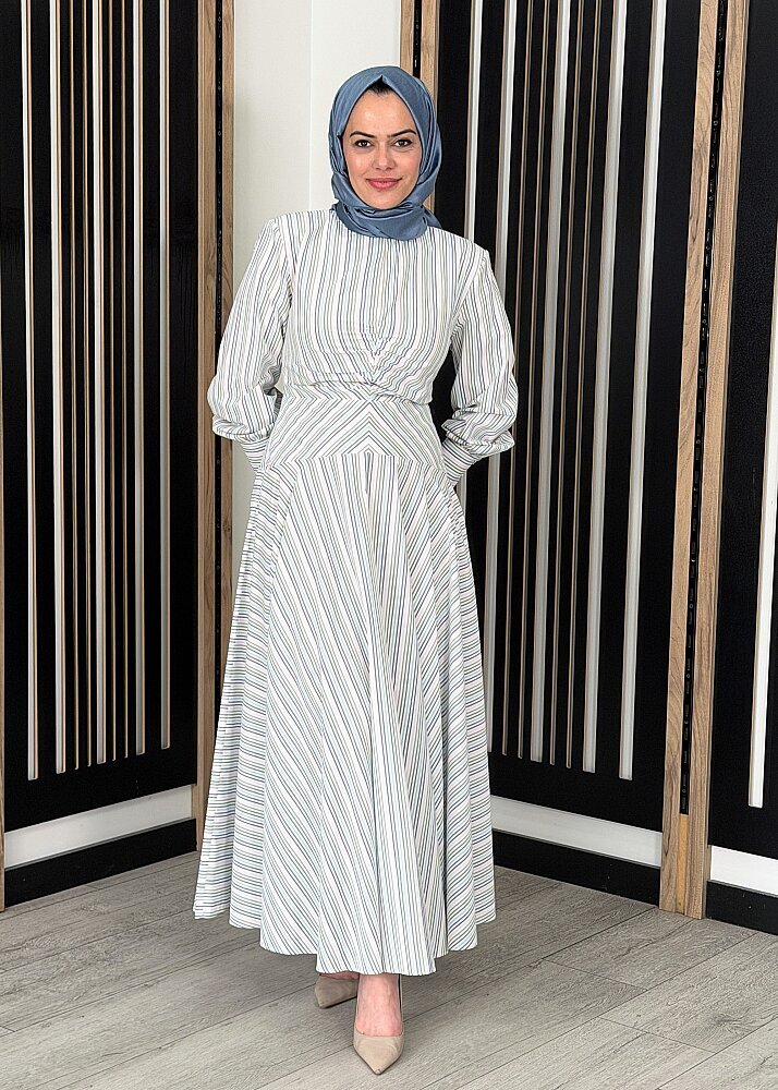 Vuu Çizgili Poplin Elbise Desenli - 2