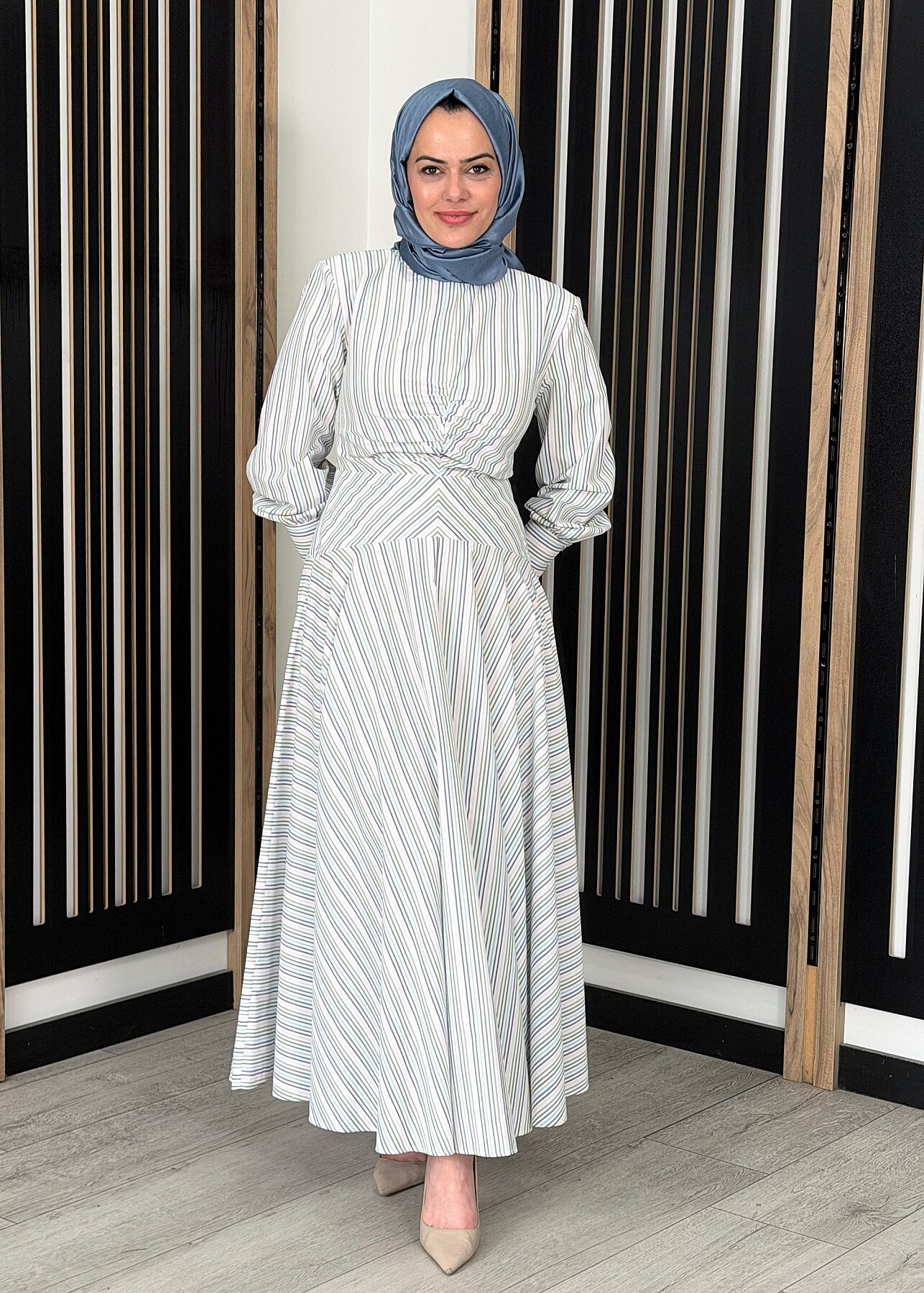 Vuu Çizgili Poplin Elbise Desenli - 2