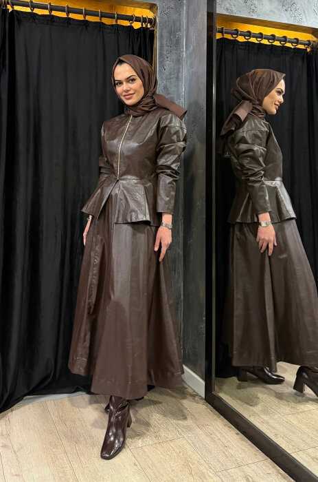 Vuu Deri Verev Etek KAHVE - 2