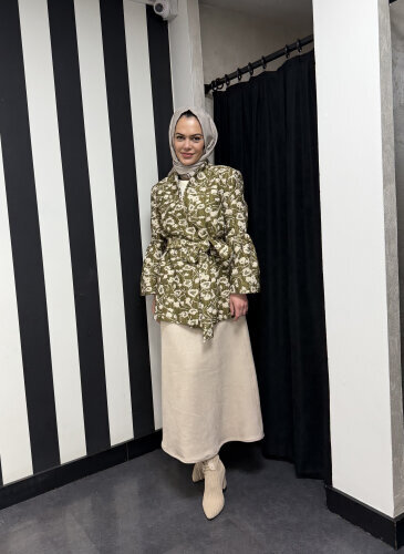 Vuu Desenli Balon Kol Ceket HAKİ BEJ