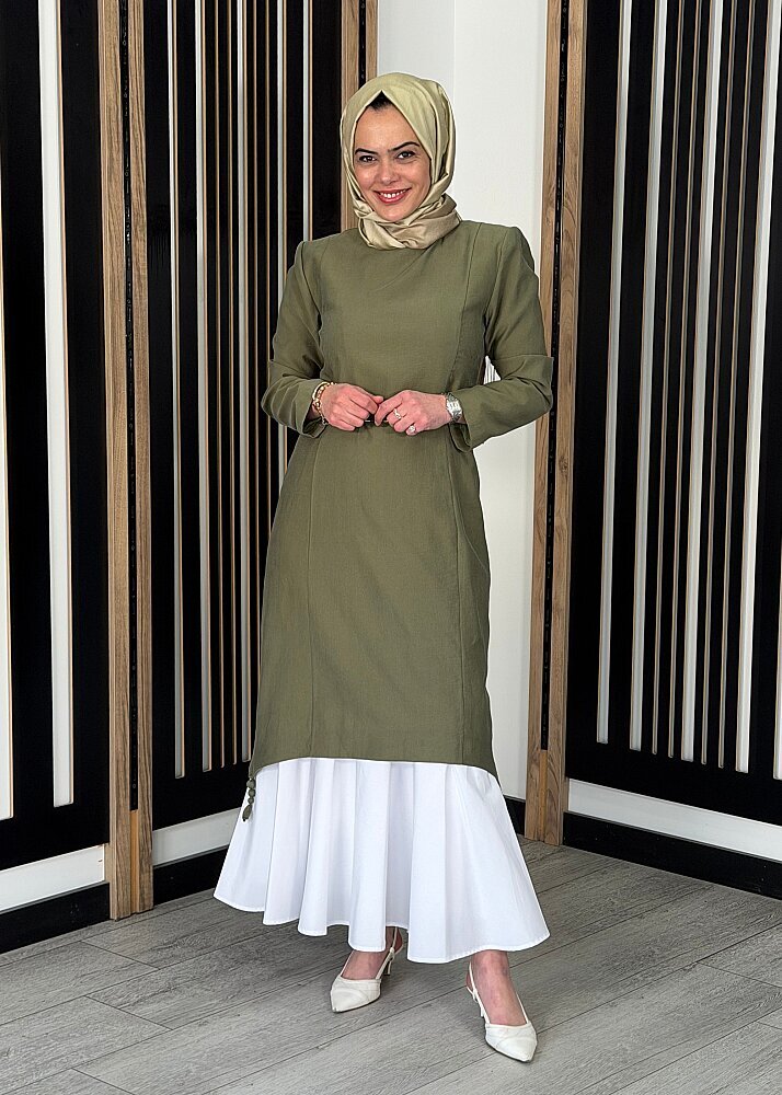 Vuu Eteği Poplin Twill Elbise YEŞİL - 3