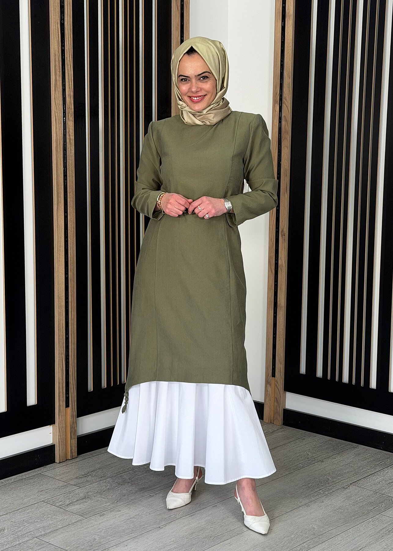 Vuu Eteği Poplin Twill Elbise YEŞİL - 3