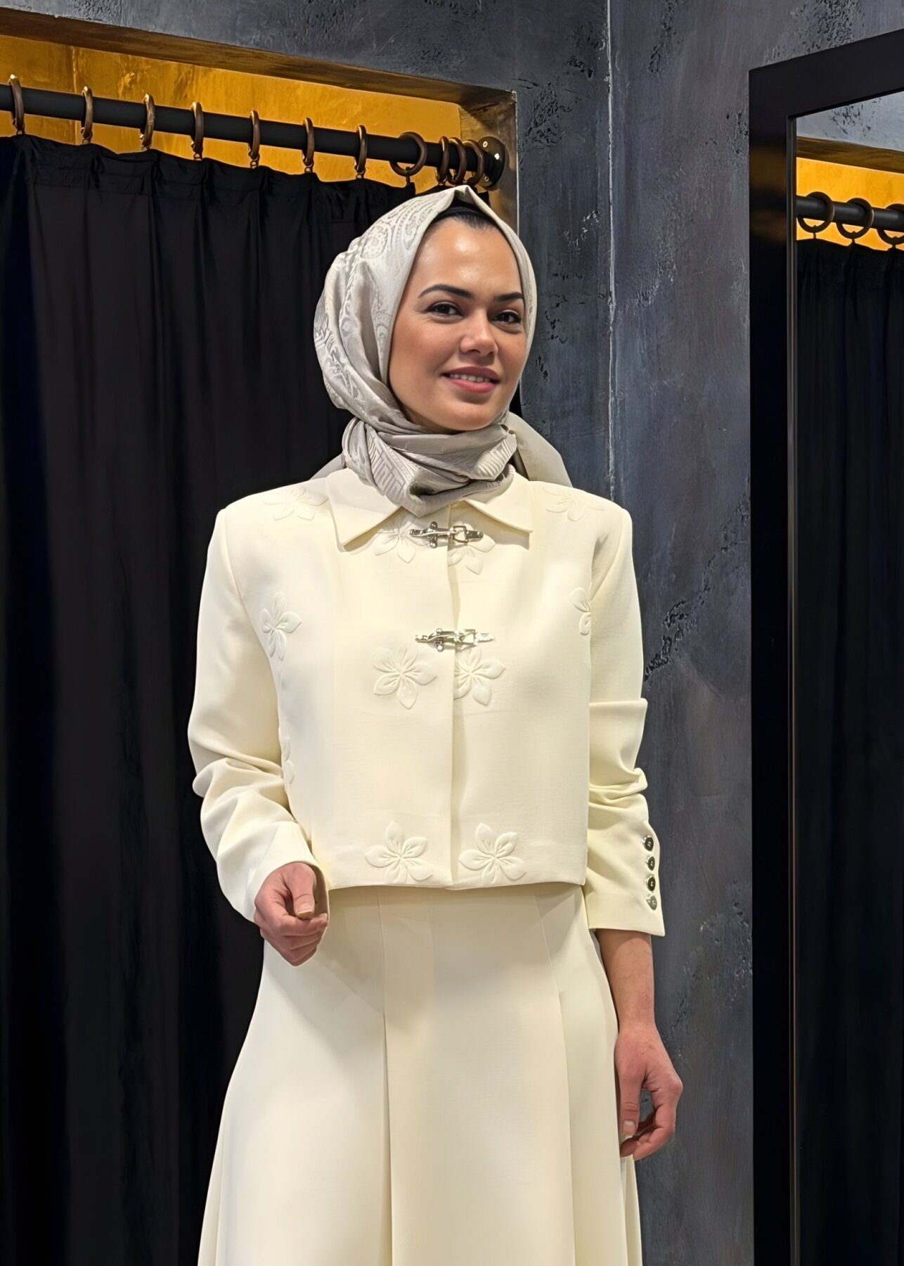 Vuu Gofre Baskılı Kısa Ceket EKRU - 3