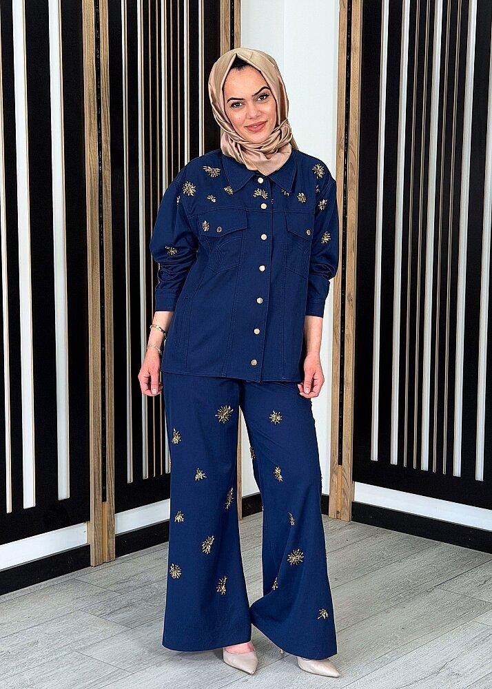 Vuu İşlemeli Mavi Pantolon MAVİ - 2