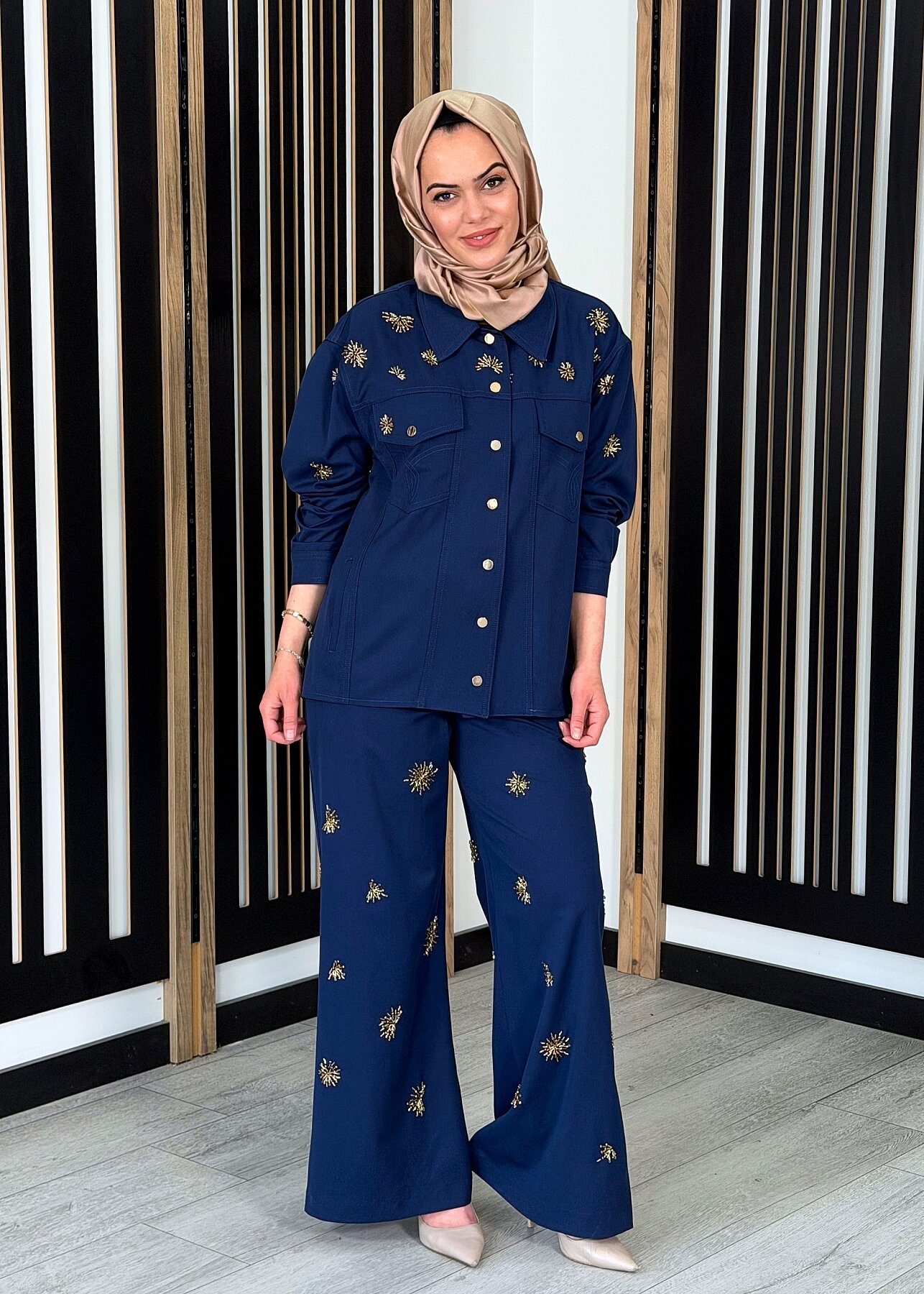 Vuu İşlemeli Mavi Pantolon MAVİ - 2