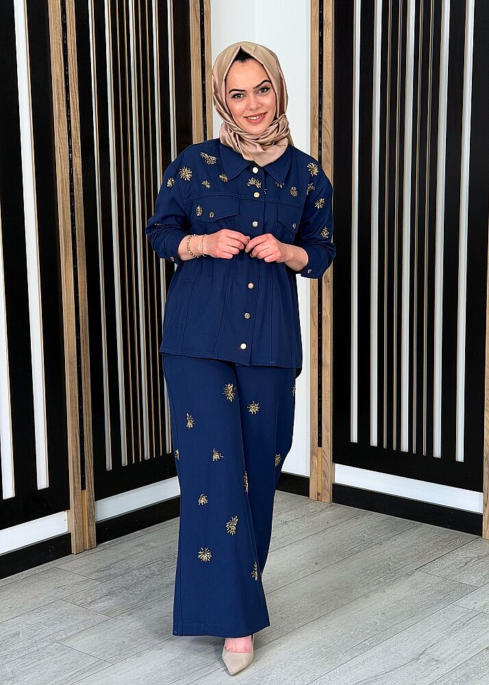 Vuu İşlemeli Mavi Pantolon MAVİ - 3