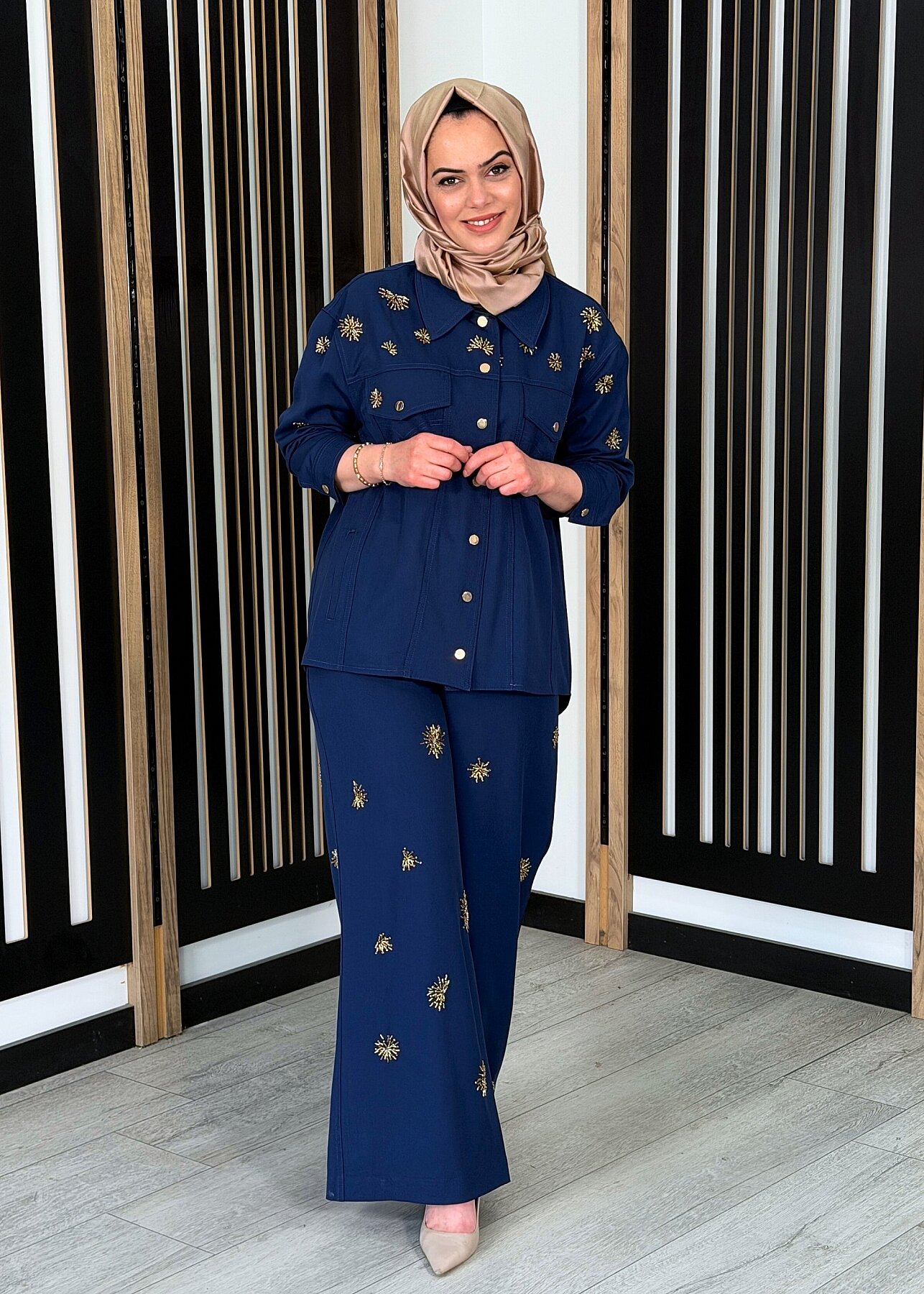 Vuu İşlemeli Mavi Pantolon MAVİ - 3