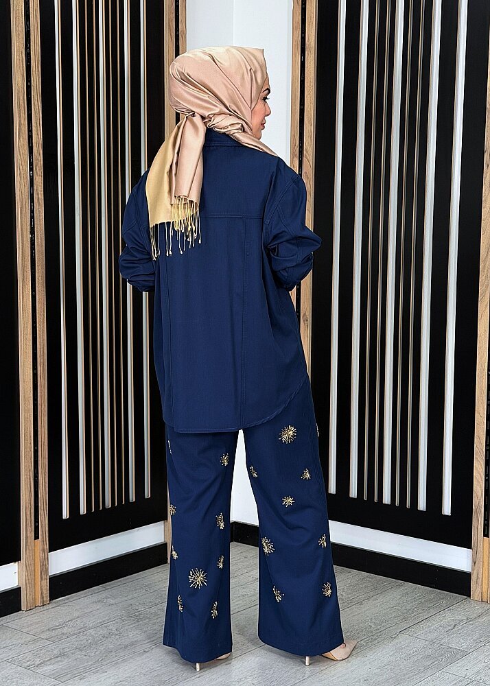 Vuu İşlemeli Mavi Pantolon MAVİ - 4