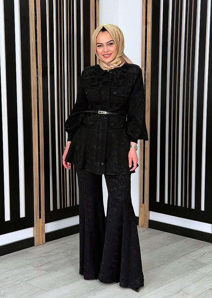 Vuu Jakarlı İspanyol Paça Pantolon SİYAH