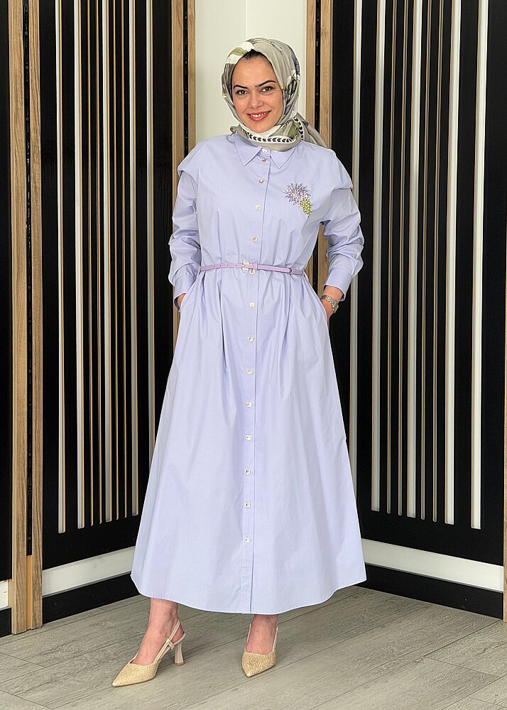 Vuu Kemerli Poplin Elbise LİLA