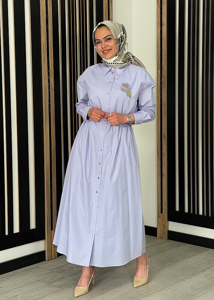 Vuu Kemerli Poplin Elbise LİLA - 2