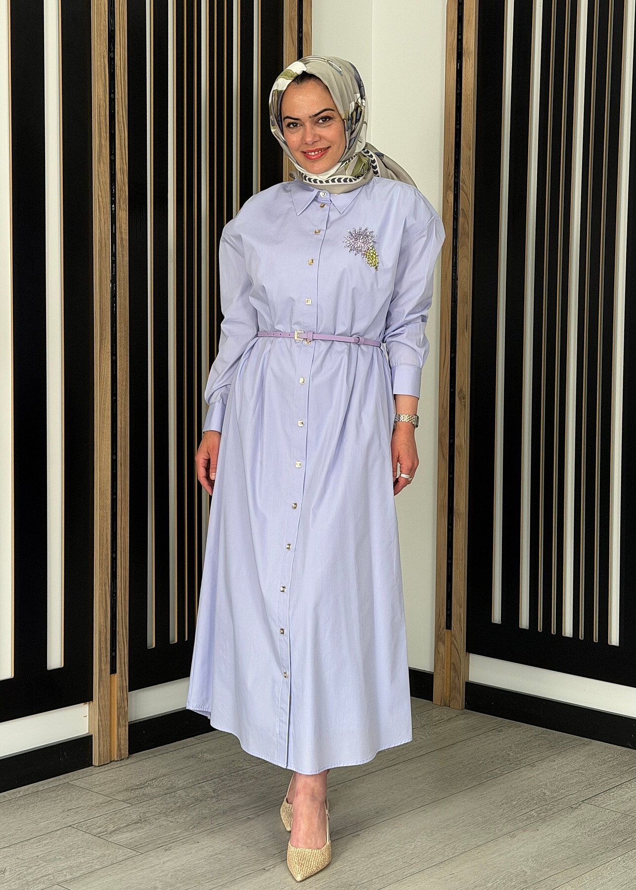 Vuu Kemerli Poplin Elbise LİLA - 3