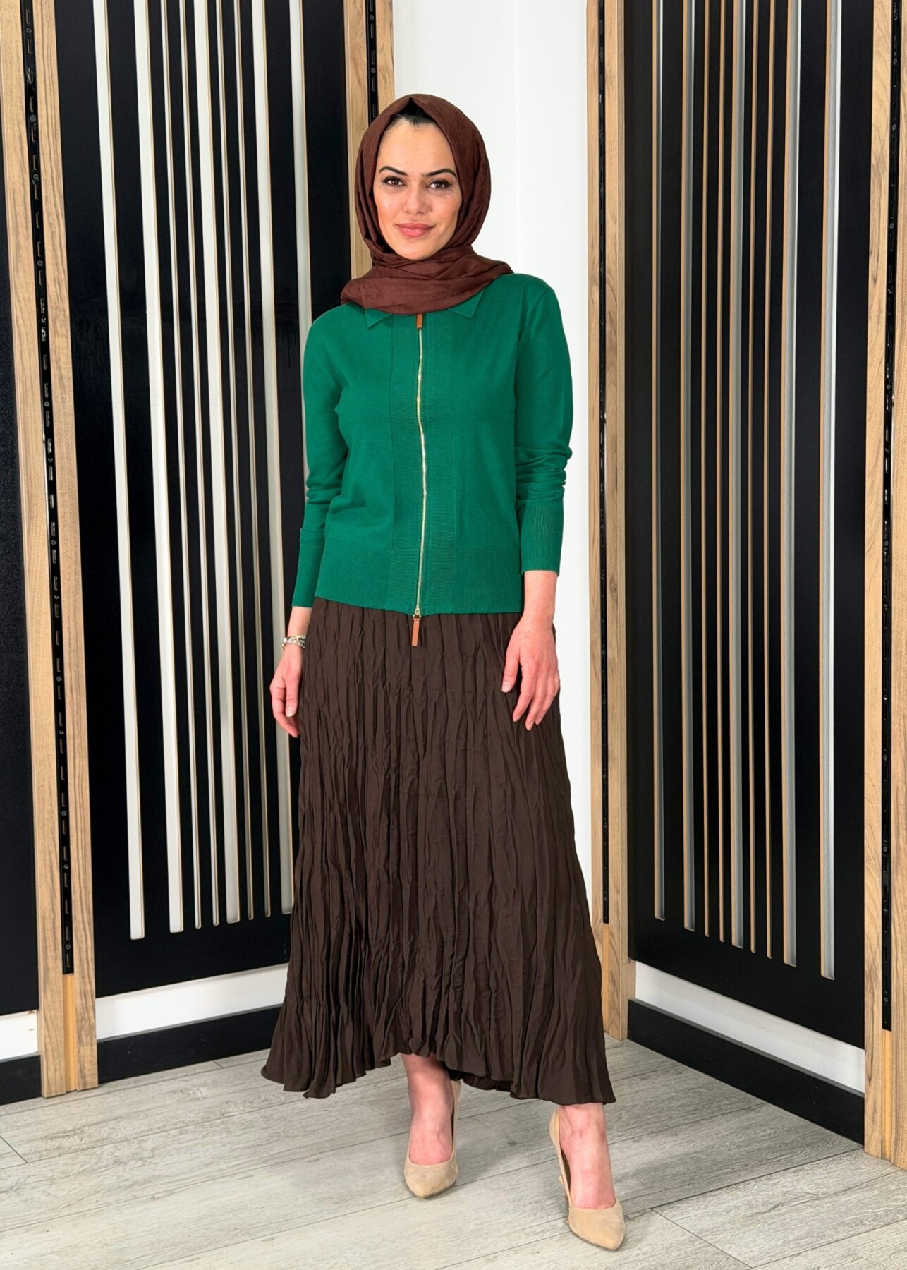 Vuu Kloş Crush Etek KAHVE - 1