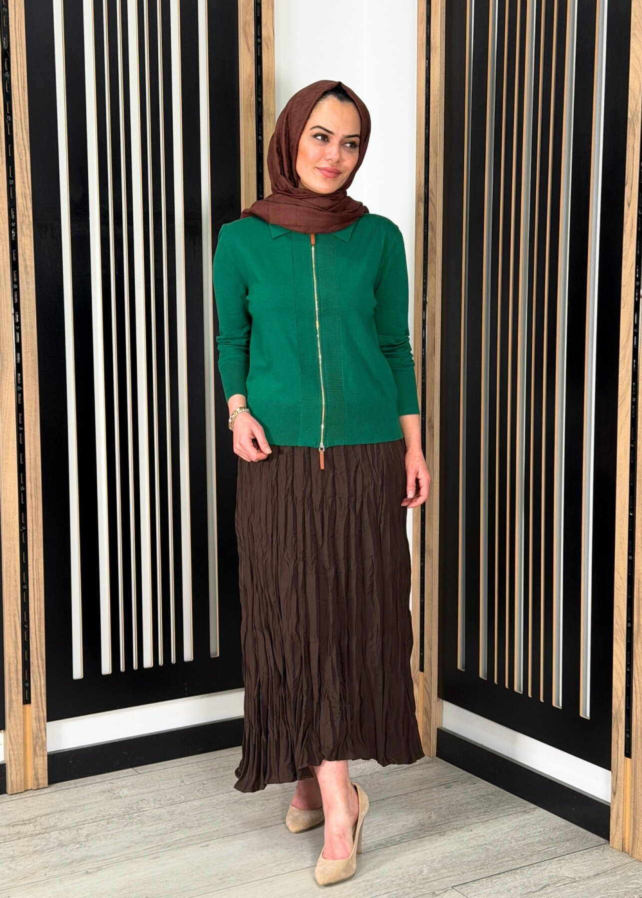 Vuu Kloş Crush Etek KAHVE - 2