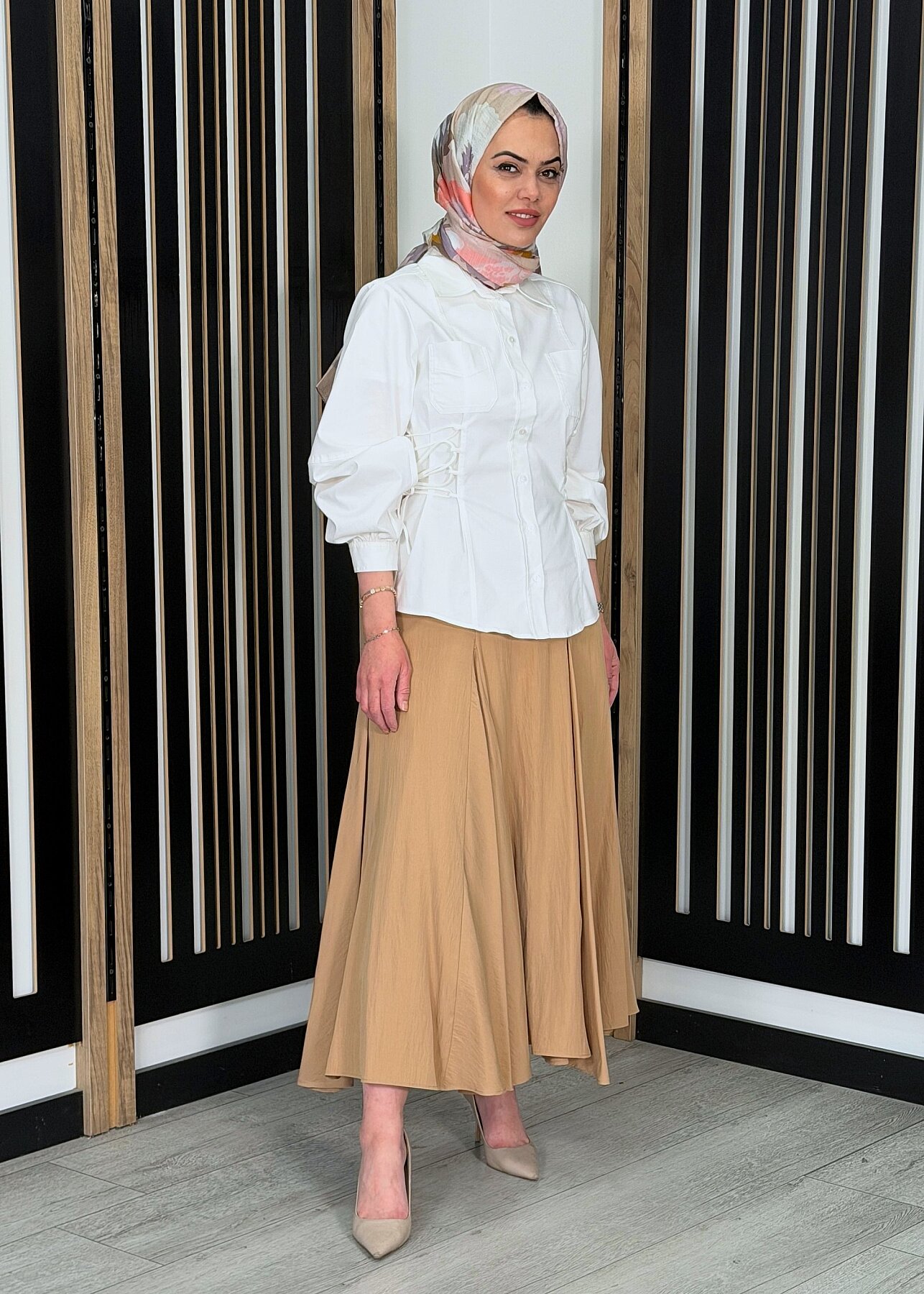 Vuu Kupları Verev Paraşüt Etek CAMEL - 3