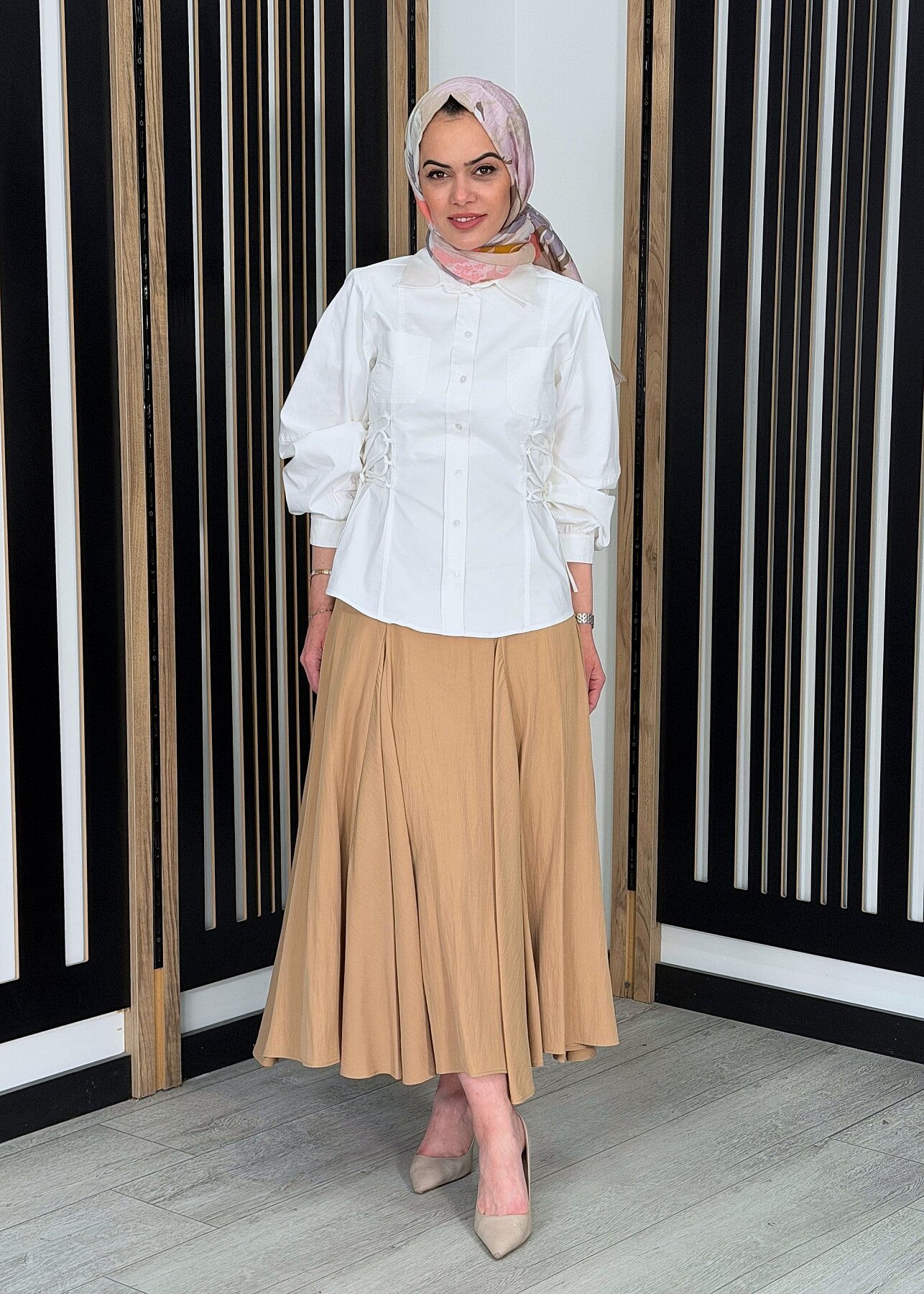 Vuu Kupları Verev Paraşüt Etek CAMEL - 1