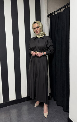 Vuu Kuplu Ve Pileli Elbise KAHVE