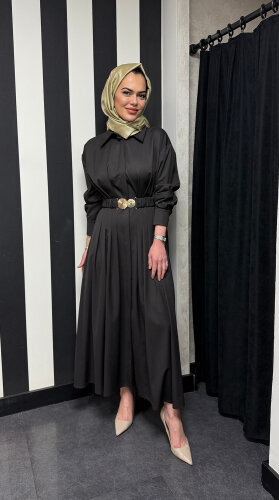 Vuu Kuplu Ve Pileli Elbise KAHVE - 2