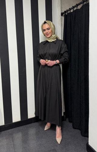 Vuu Kuplu Ve Pileli Elbise KAHVE - 3