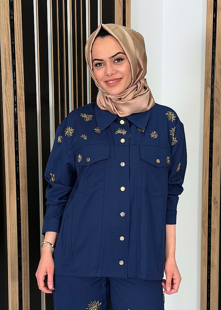 Vuu Mavi İşlemeli Ceket MAVİ - 3