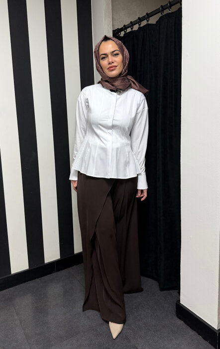 Vuu Ön Yakası Aksesurlı Kuplu Gömlek BEYAZ - 2