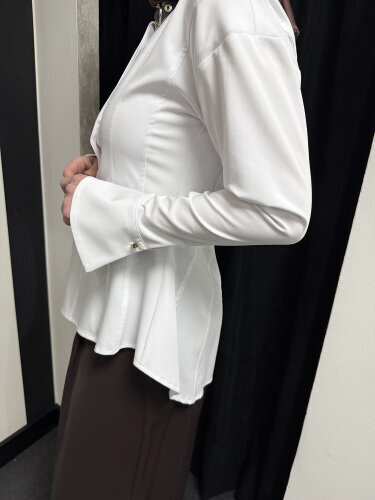 Vuu Ön Yakası Aksesurlı Kuplu Gömlek BEYAZ - 3