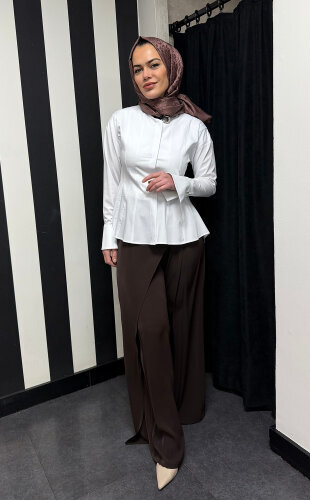 Vuu Ön Yakası Aksesurlı Kuplu Gömlek BEYAZ